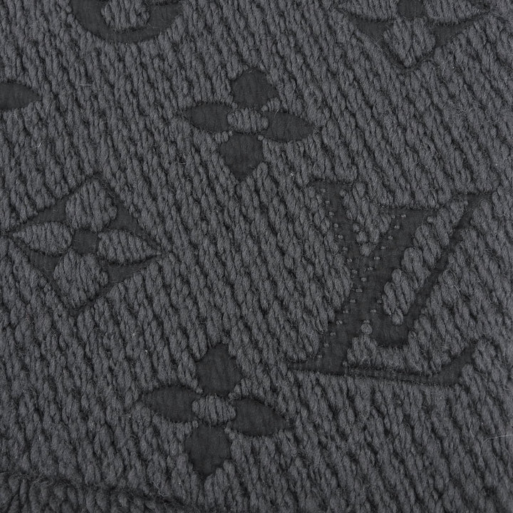 Great LOUIS VUITTON Scarf Escalp Logo Mania fringe Dark gray wool Women 413287