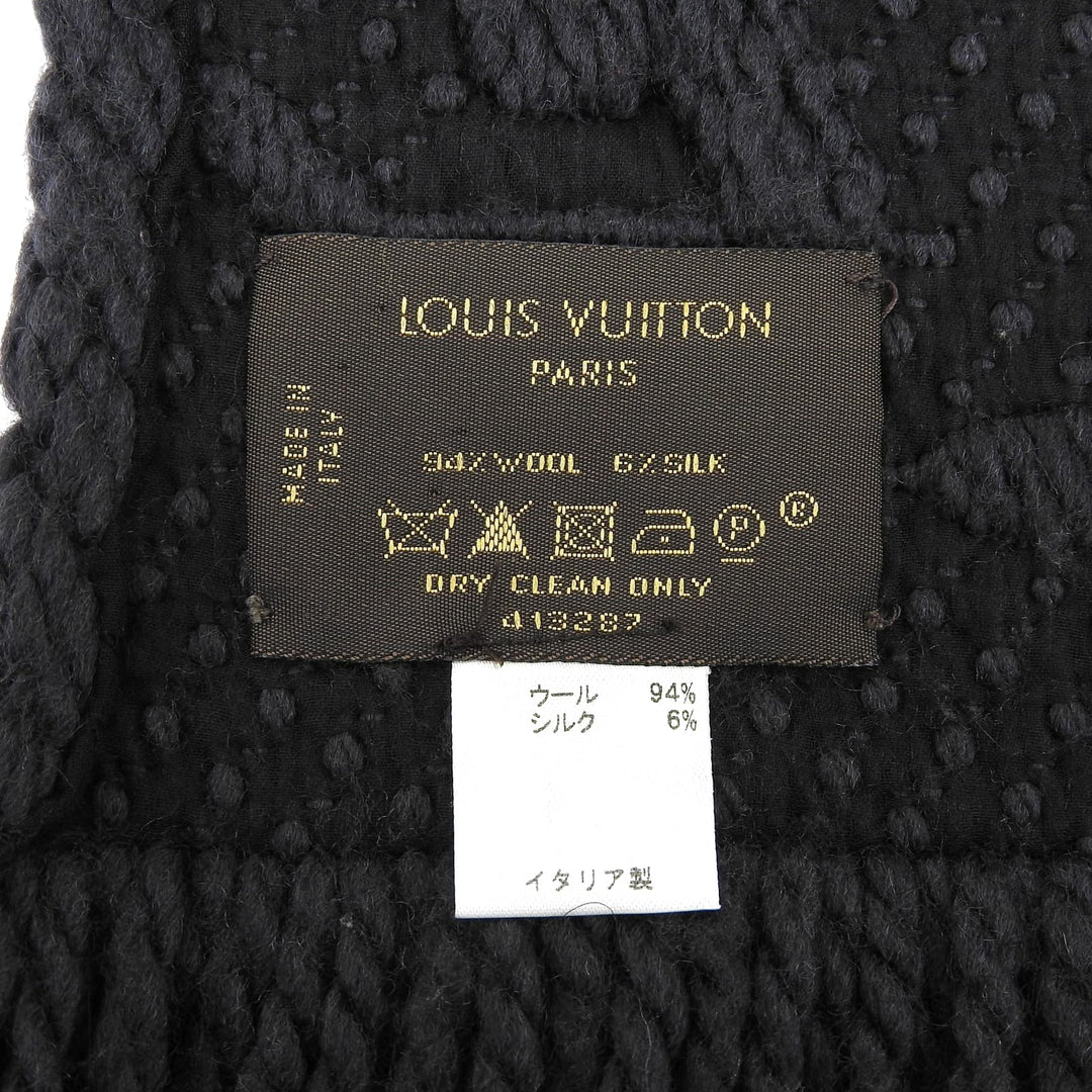 Great LOUIS VUITTON Scarf Escalp Logo Mania fringe Dark gray wool Women 413287