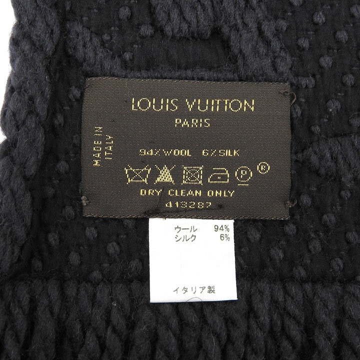 Great LOUIS VUITTON Scarf Escalp Logo Mania fringe Dark gray wool Women 413287