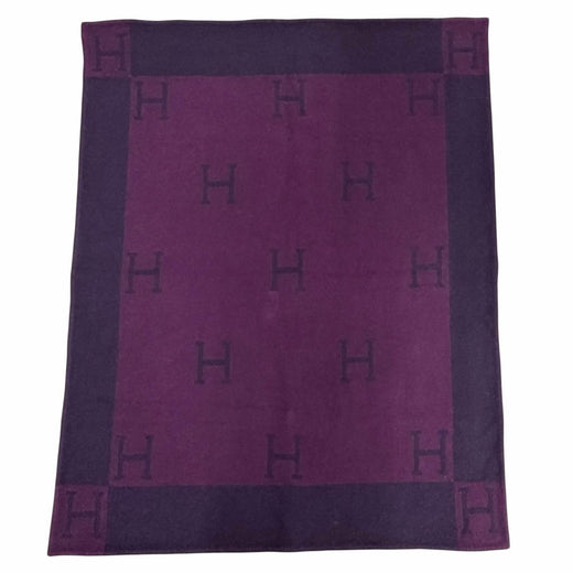 Great HERMES blanket Avalon H logo cashmere blend large size Purple mens