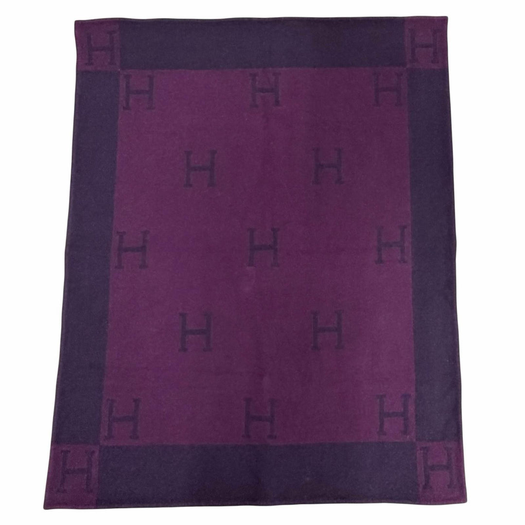 Great HERMES blanket Avalon H logo cashmere blend large size Purple mens