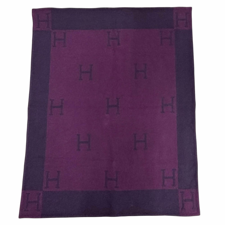 Great HERMES blanket Avalon H logo cashmere blend large size Purple mens
