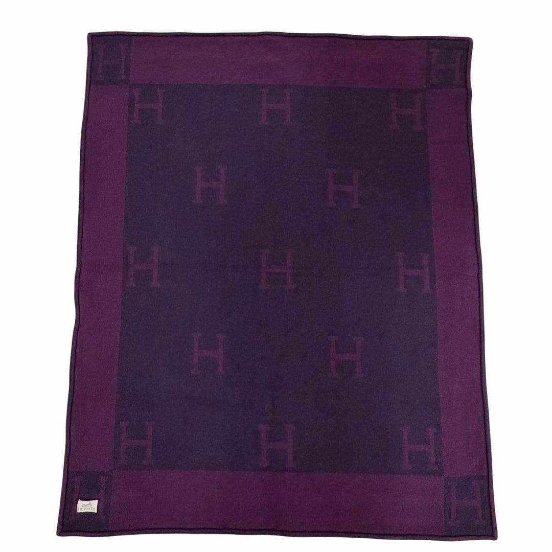 Great HERMES blanket Avalon H logo cashmere blend large size Purple mens