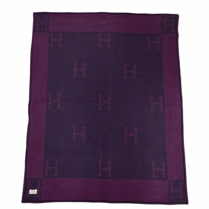 Great HERMES blanket Avalon H logo cashmere blend large size Purple mens