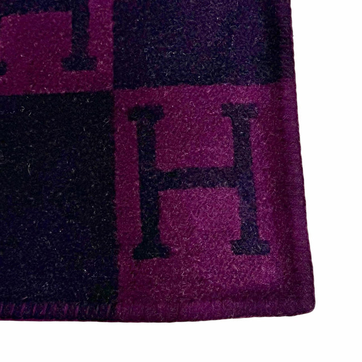Great HERMES blanket Avalon H logo cashmere blend large size Purple mens