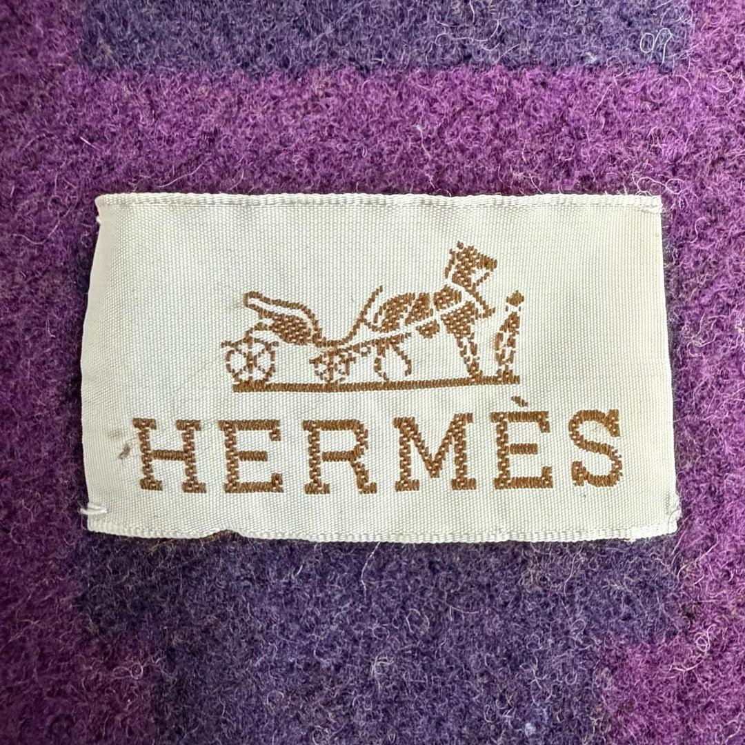 Great HERMES blanket Avalon H logo cashmere blend large size Purple mens