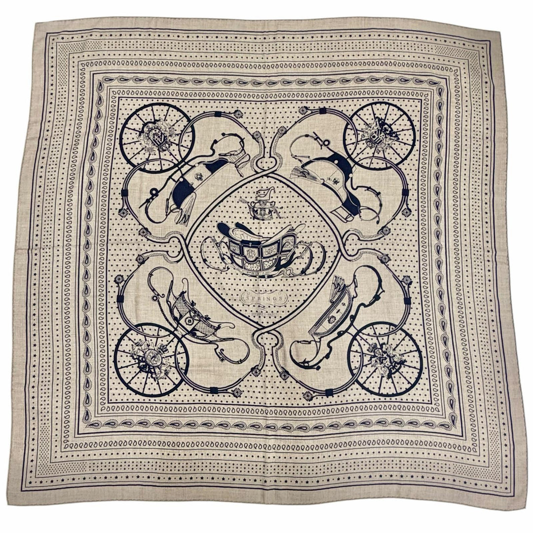 Excellent HERMES scarf Springs Bandana Carre 140 Carrejean cashmere Women
