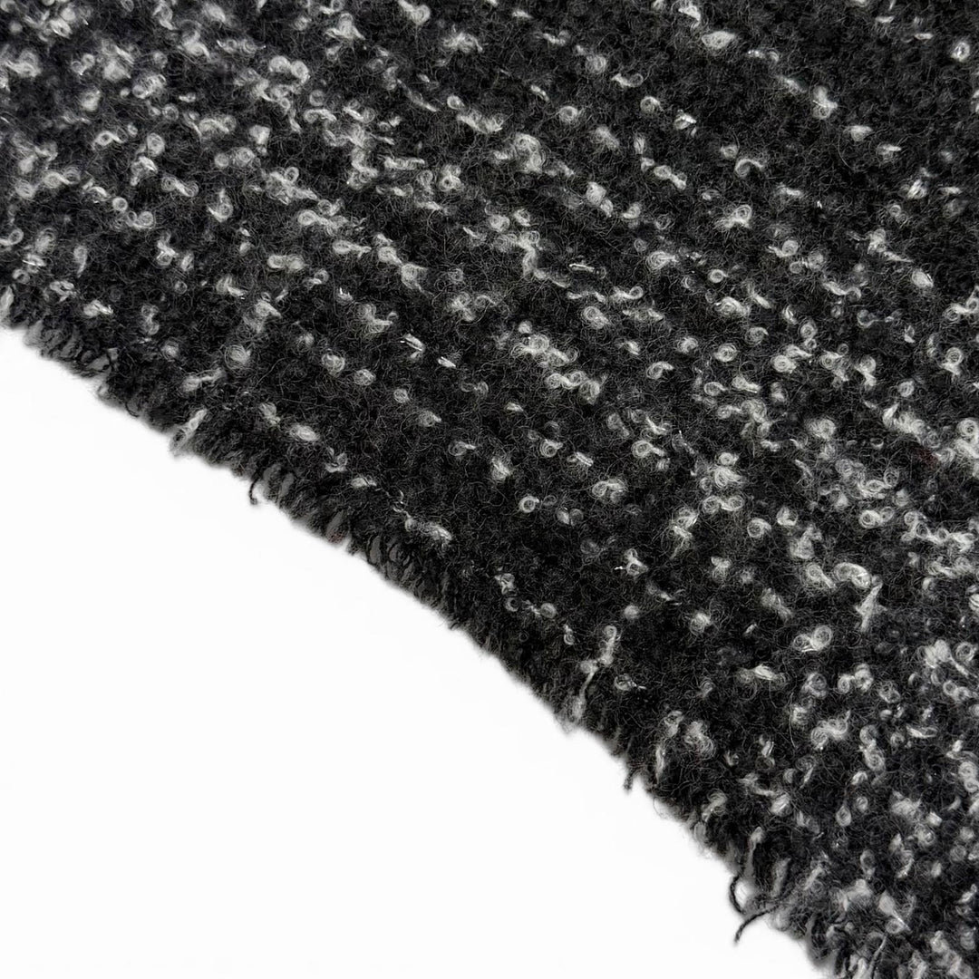 Great CHANEL Scarf COCO Mark Tweed Long black cashmere Women