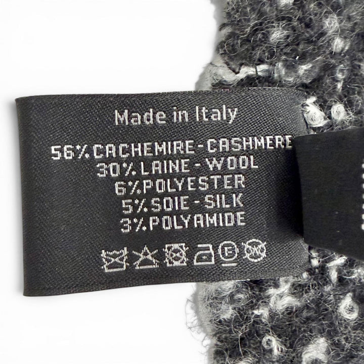 Great CHANEL Scarf COCO Mark Tweed Long black cashmere Women