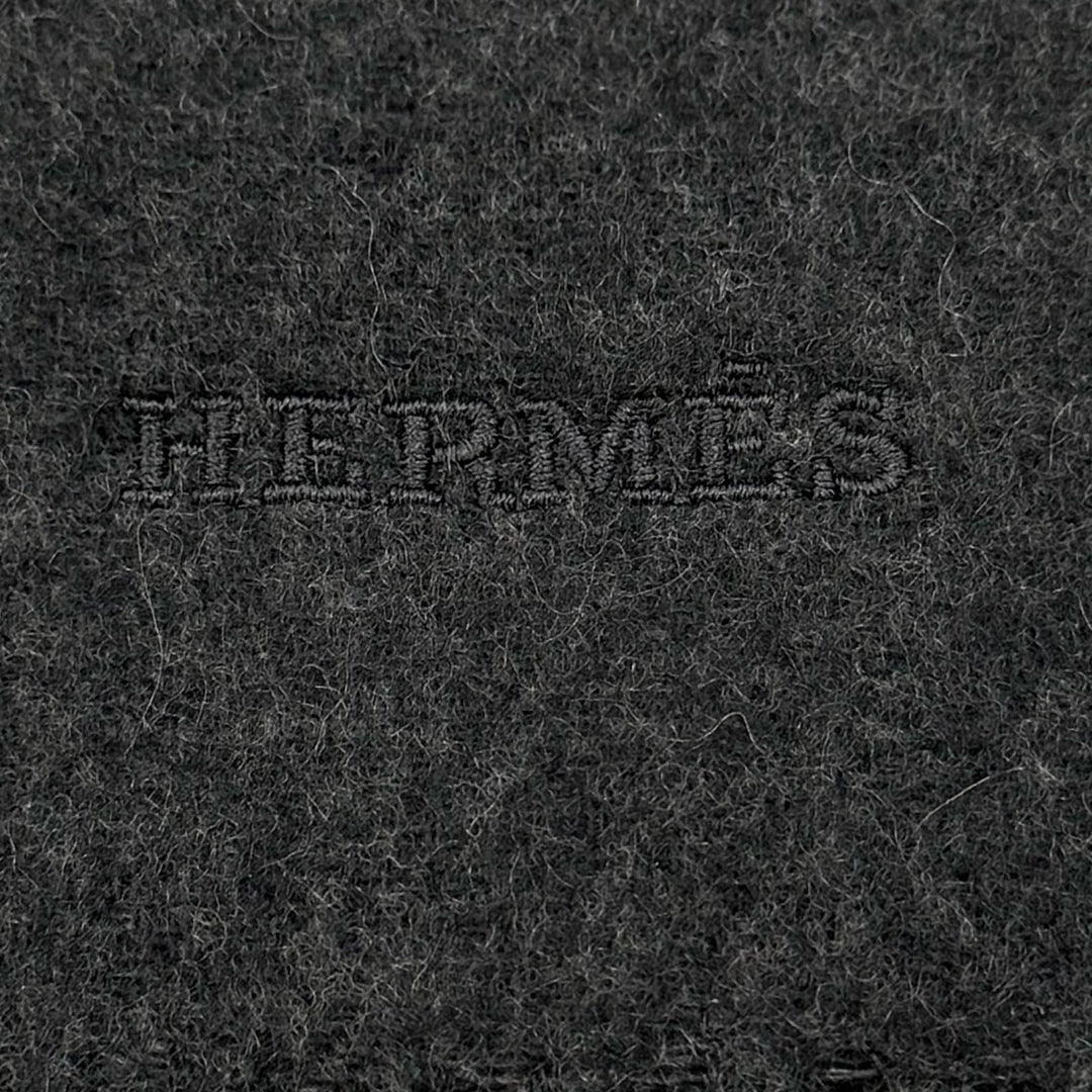 Pristine HERMES Scarf Tête à tête equestre Horse fringe Charcoal gray