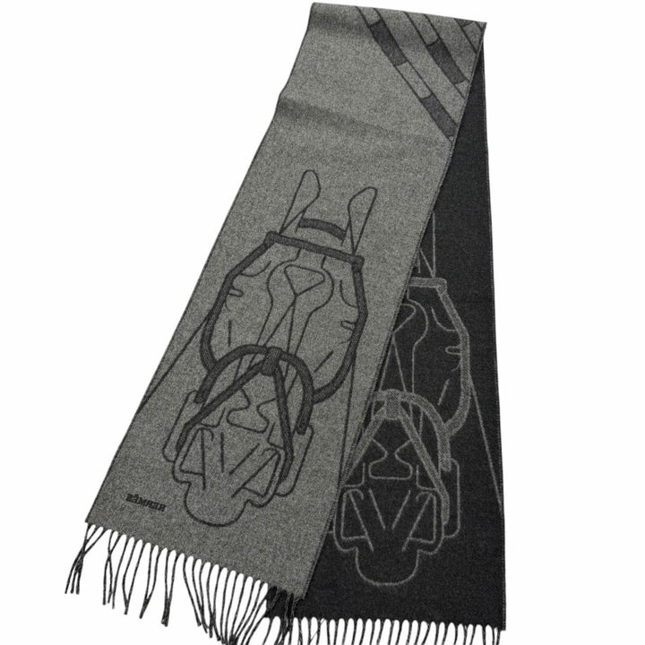 Pristine HERMES Scarf Tête à tête equestre Horse fringe Charcoal gray