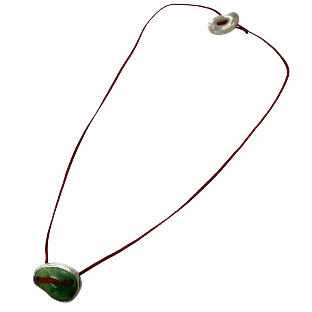 Great YA-JI Necklace Antique turquoise waxed cord Silver Turquoise mens