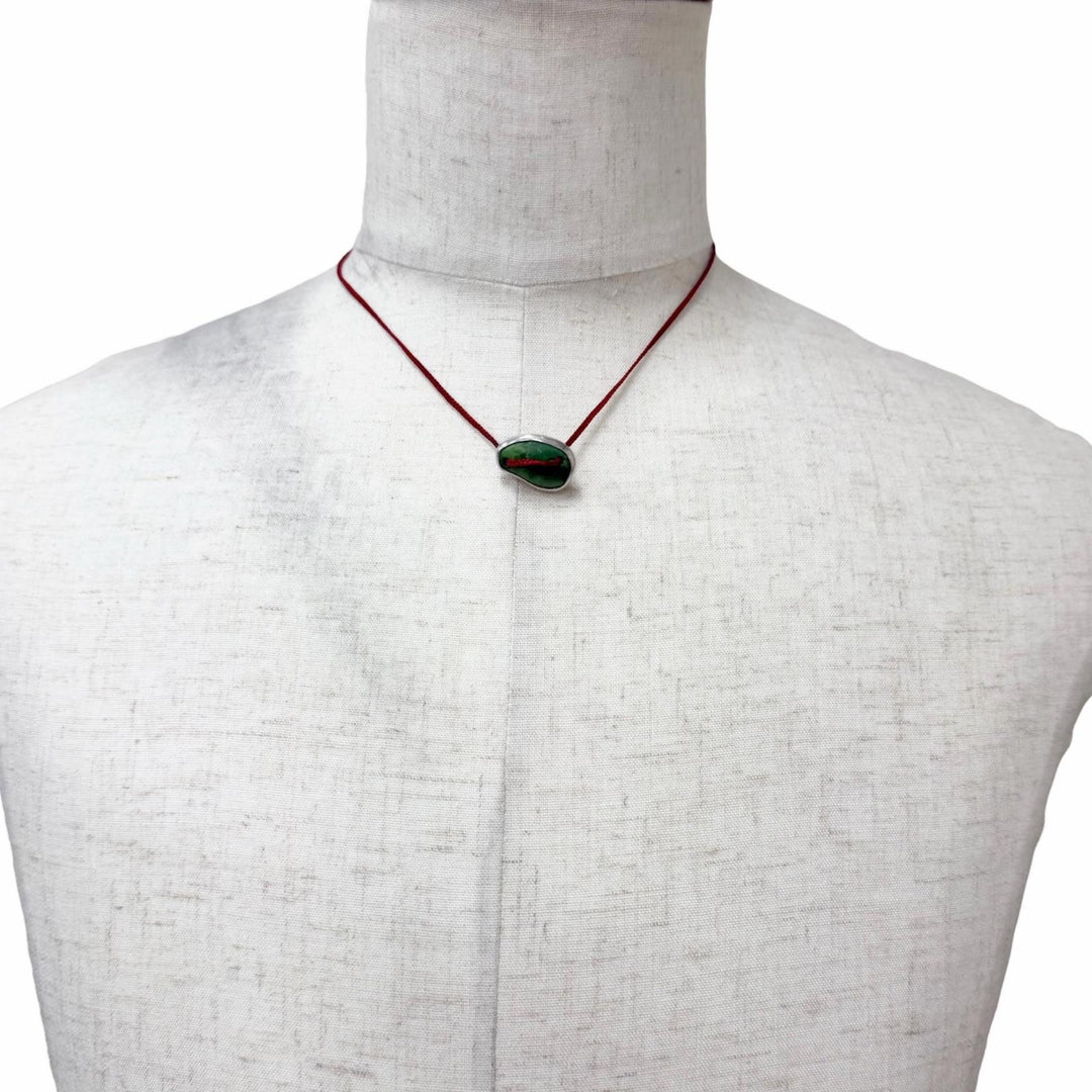 Great YA-JI Necklace Antique turquoise waxed cord Silver Turquoise mens