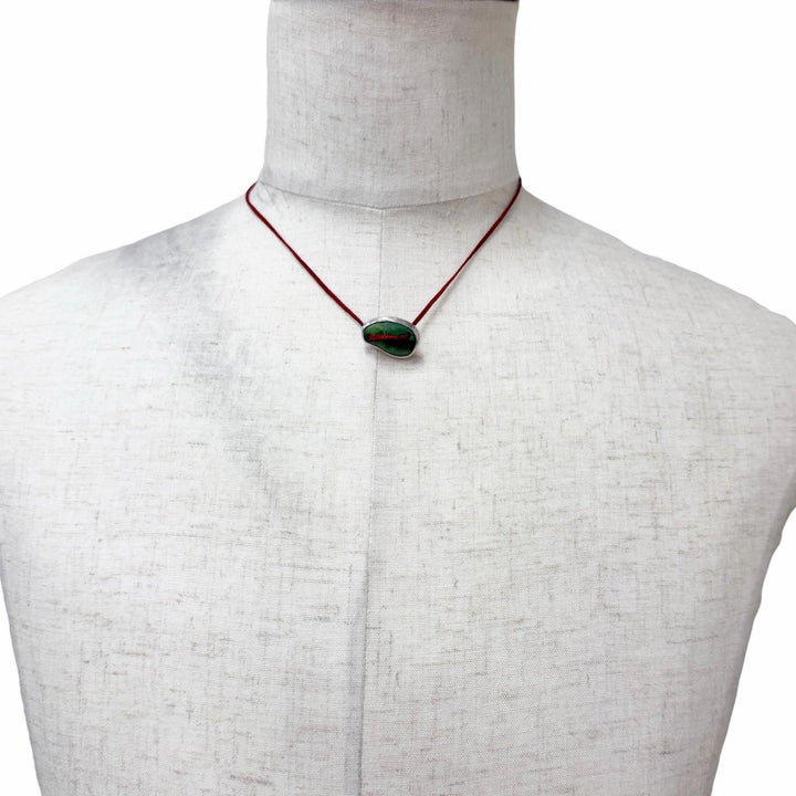 Great YA-JI Necklace Antique turquoise waxed cord Silver Turquoise mens