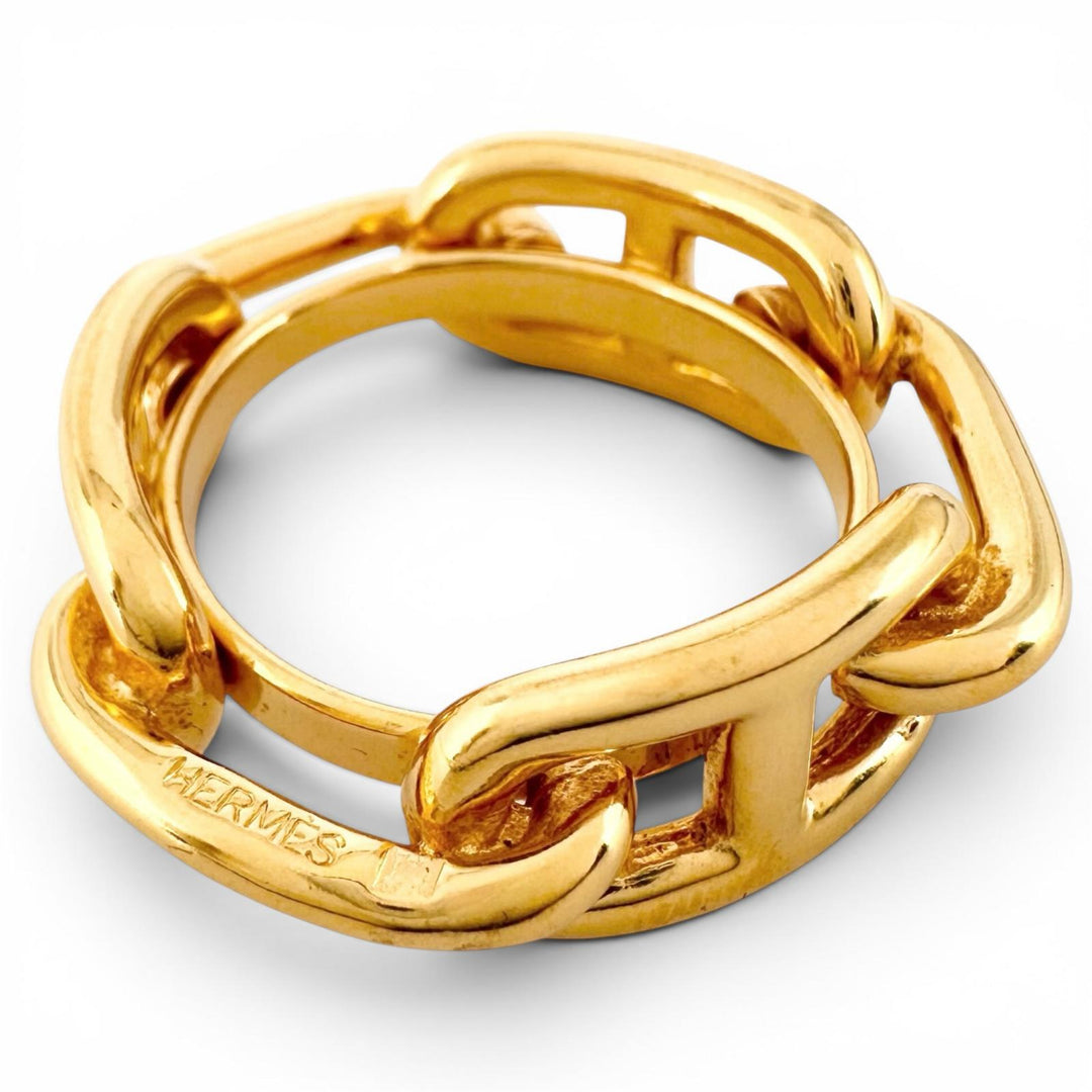 Great HERMES Scarf ring Lugate Chain motif Chaine d'Ancre scarf clip gold Women