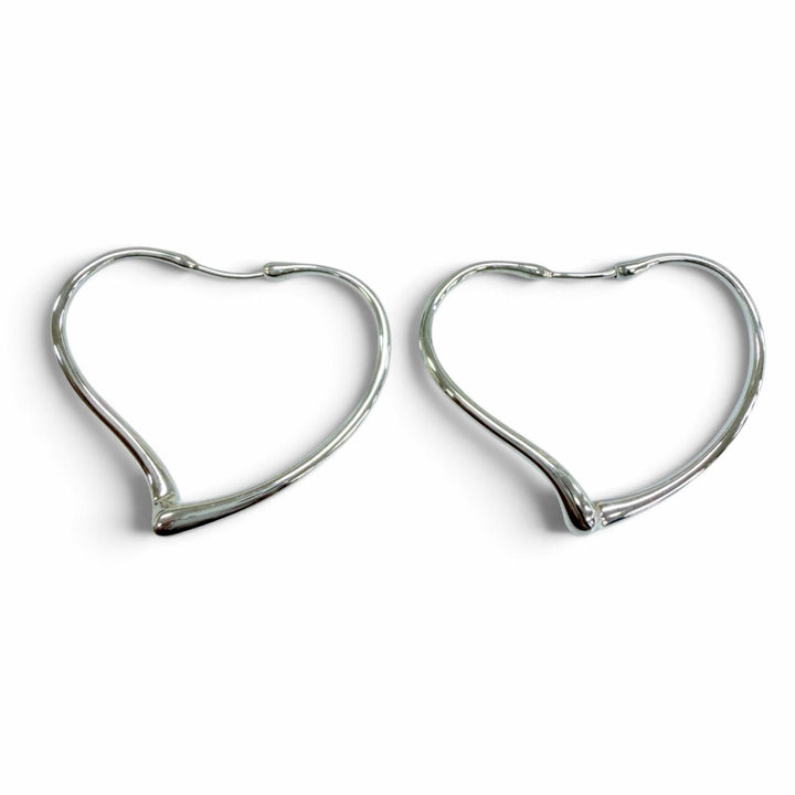 Excellent TIFFANY&Co. Pierce open heart hoop earrings small Silver AG925 Women