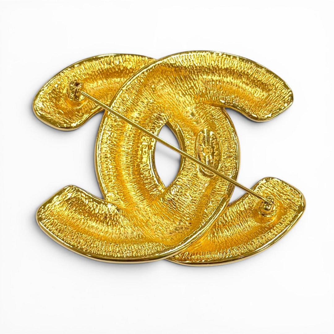 Excellent CHANEL Brooch COCO Mark Matrasse gold Women