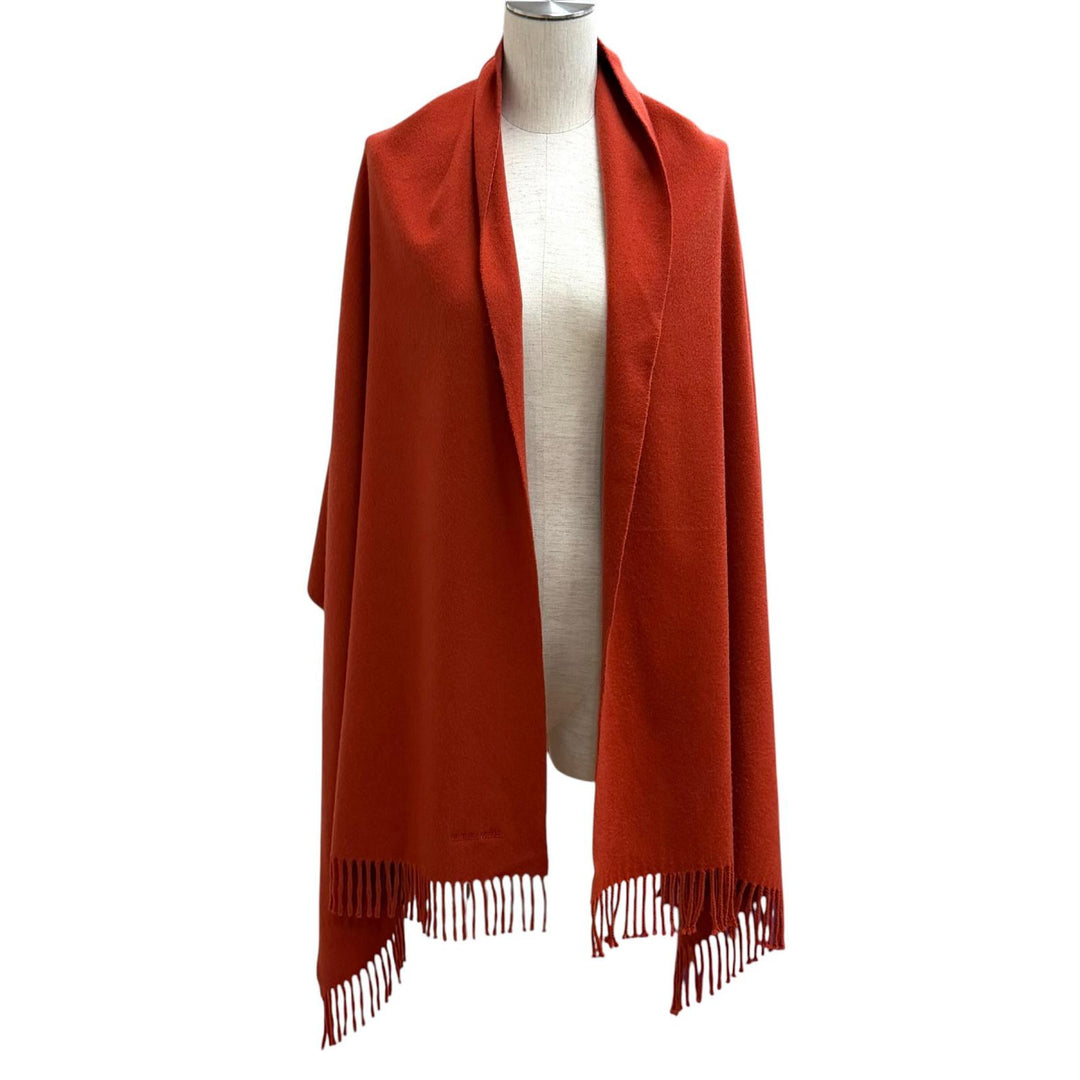 Great HERMES shawl Large scarf with embroidered logo and fringe cashmere