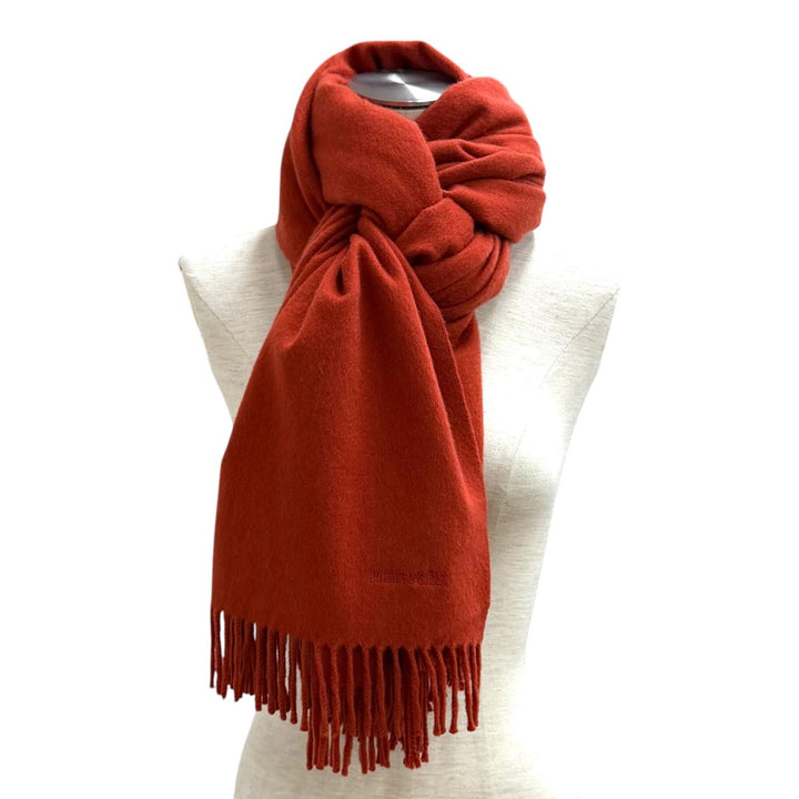Great HERMES shawl Large scarf with embroidered logo and fringe cashmere