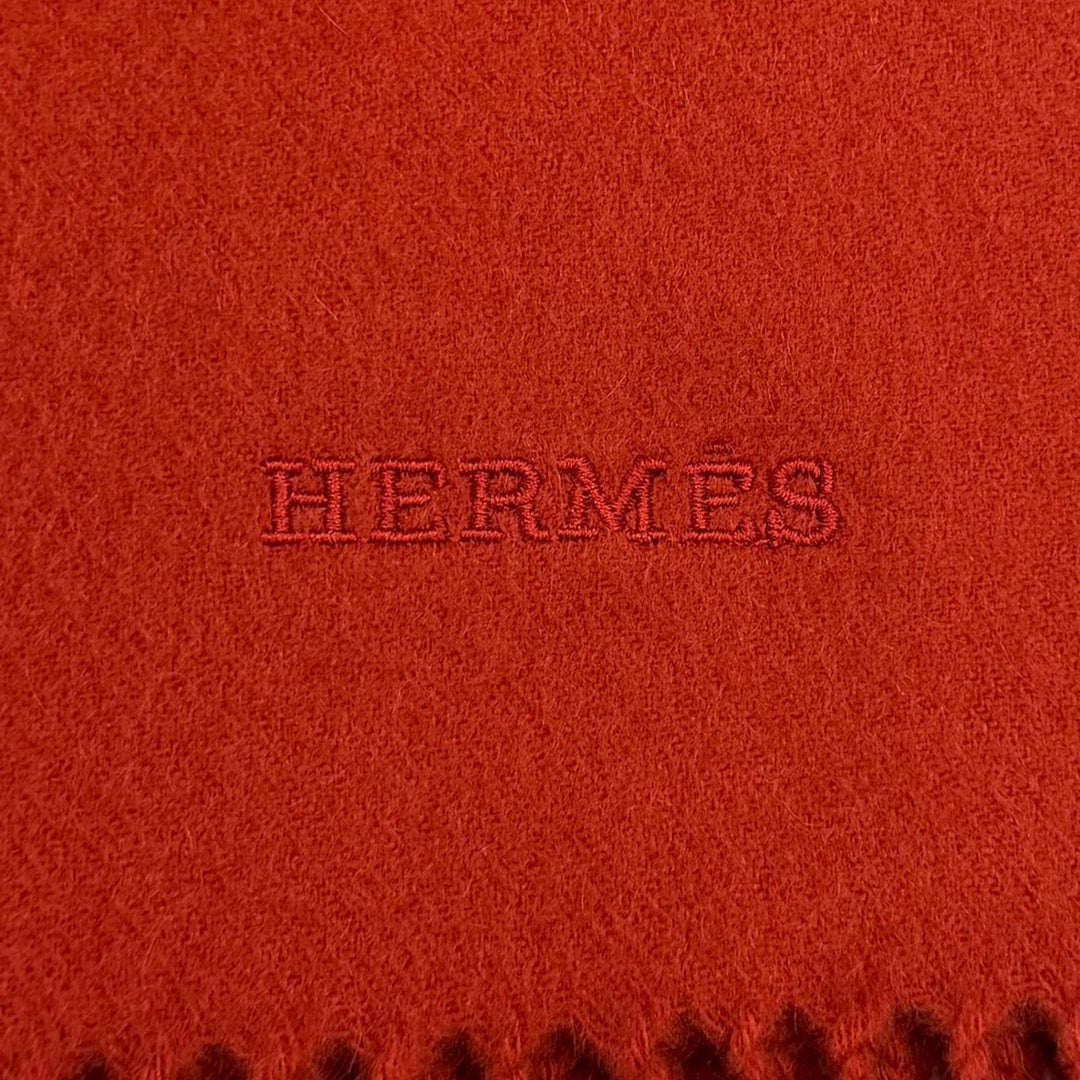 Great HERMES shawl Large scarf with embroidered logo and fringe cashmere