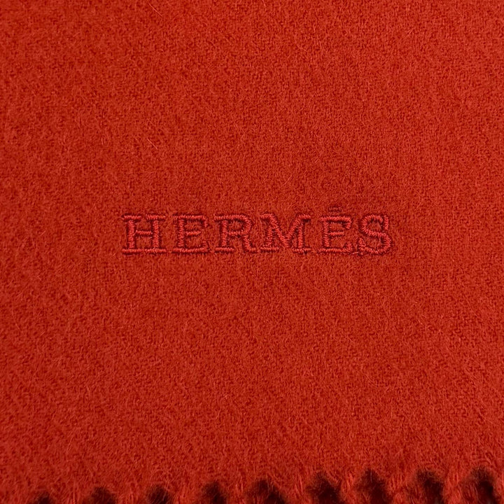 Great HERMES shawl Large scarf with embroidered logo and fringe cashmere
