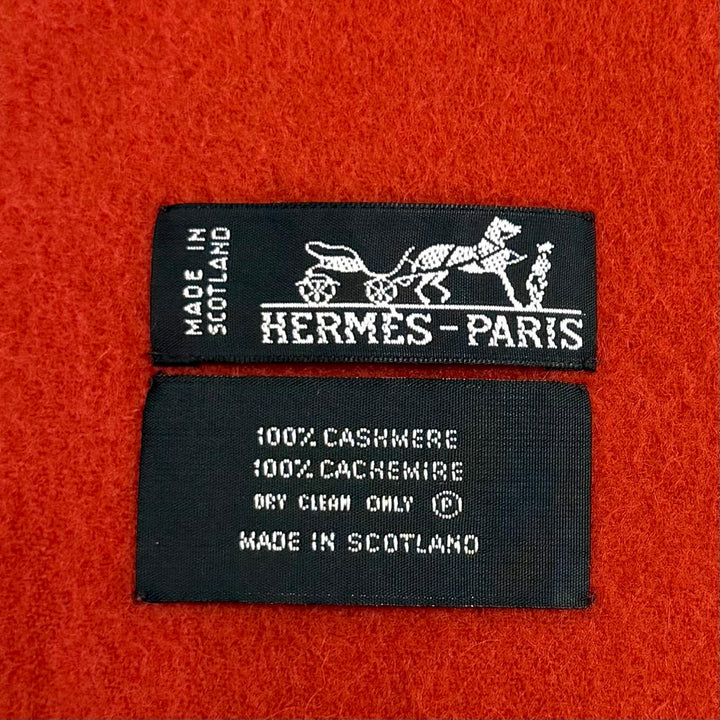 Great HERMES shawl Large scarf with embroidered logo and fringe cashmere