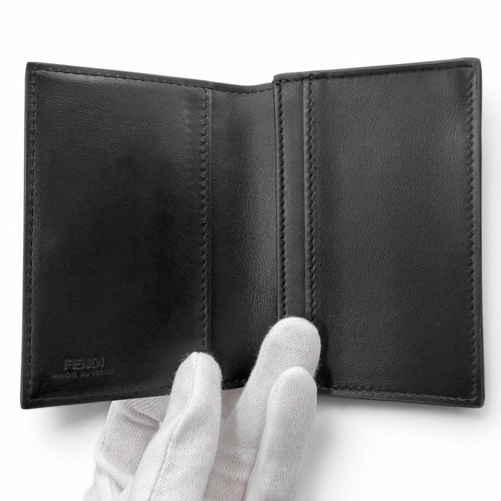 Excellent FENDI Card Case Logo Metal Bifold Wallet Business Card Holder black