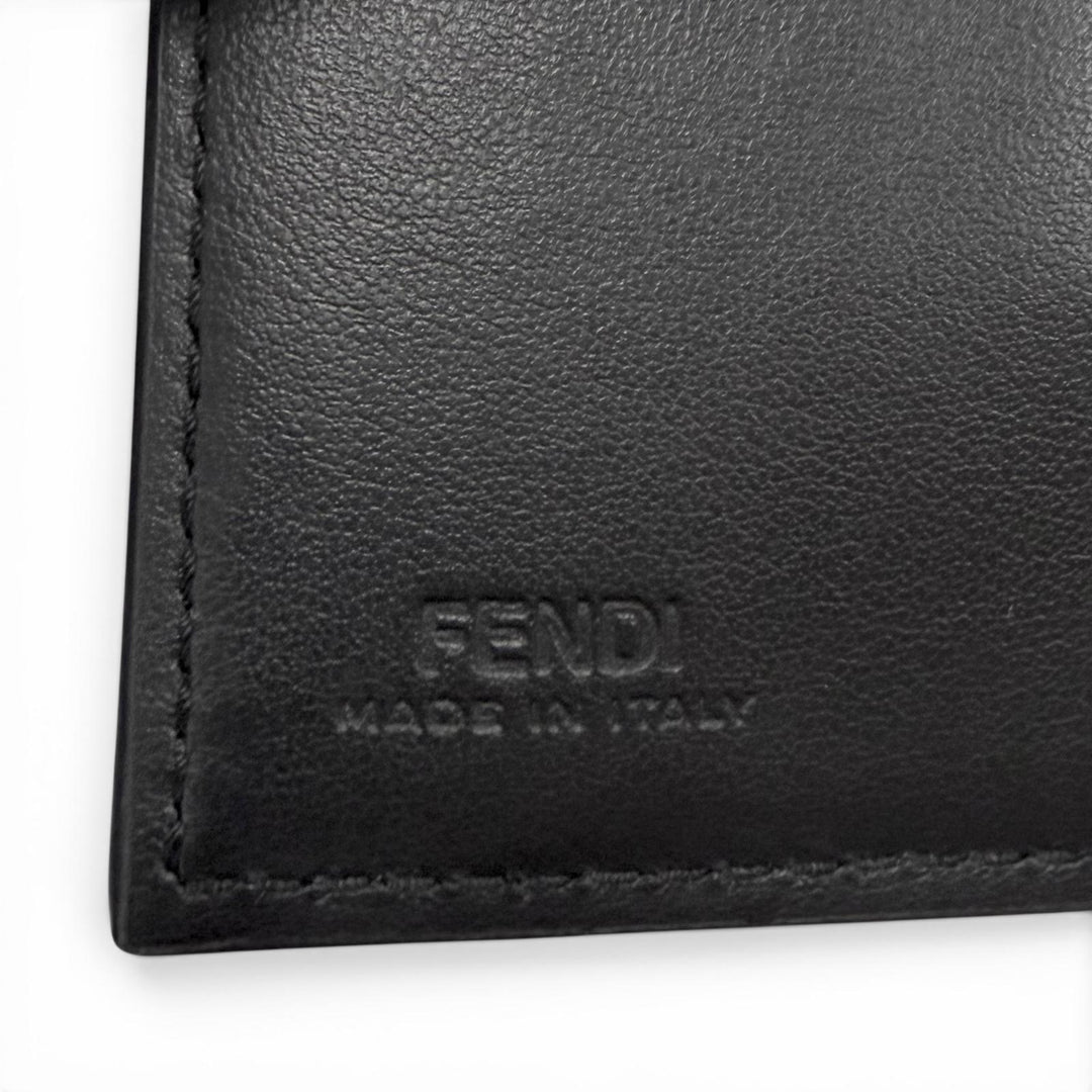 Excellent FENDI Card Case Logo Metal Bifold Wallet Business Card Holder black