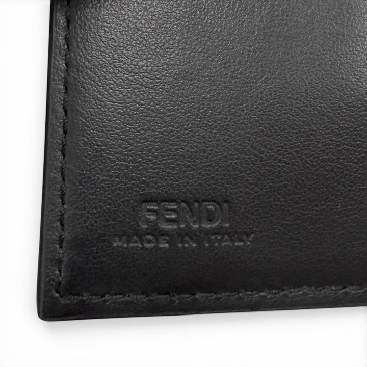 Excellent FENDI Card Case Logo Metal Bifold Wallet Business Card Holder black