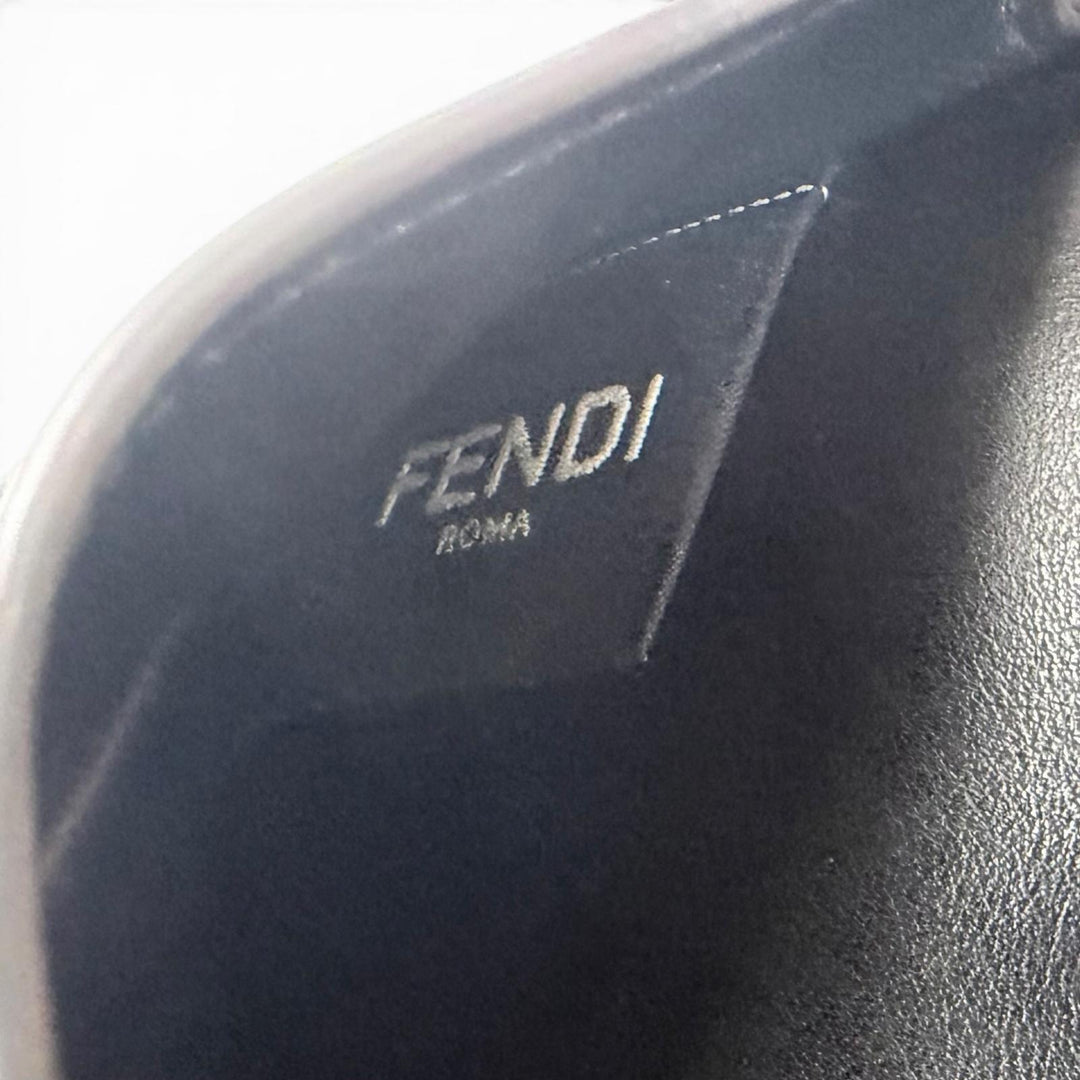 Excellent FENDI Card Case Logo Metal Bifold Wallet Business Card Holder black