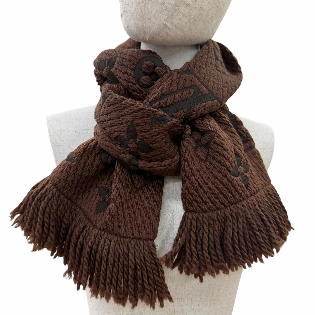Very Good LOUIS VUITTON Scarf Esharp Logomania Brown wool Women 413287