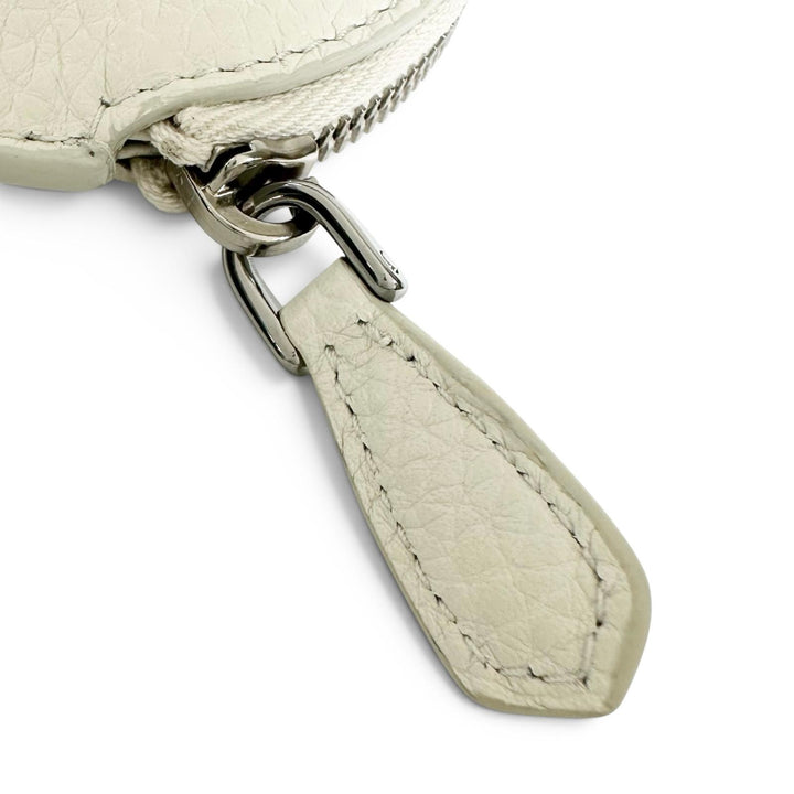 Excellent PRADA Coin case Vitello Daino Triangle Logo Round white leather 1MM006
