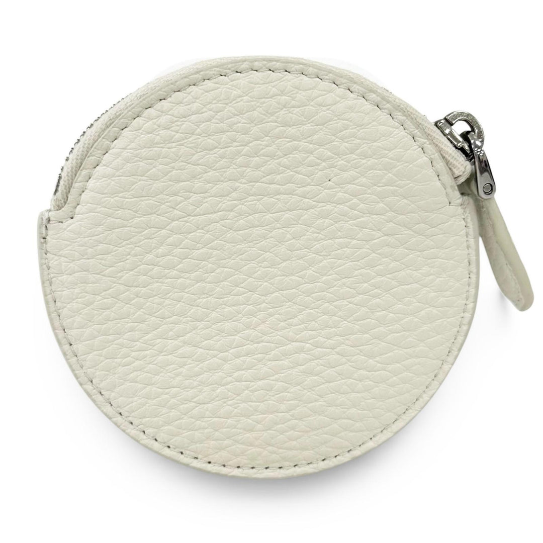 Excellent PRADA Coin case Vitello Daino Triangle Logo Round white leather 1MM006