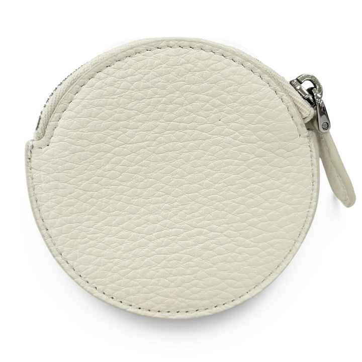 Excellent PRADA Coin case Vitello Daino Triangle Logo Round white leather 1MM006