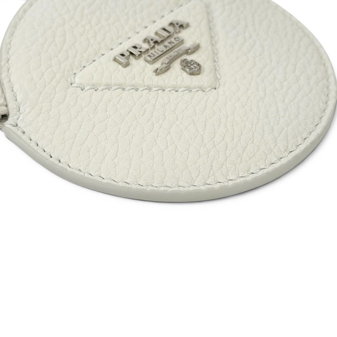 Excellent PRADA Coin case Vitello Daino Triangle Logo Round white leather 1MM006