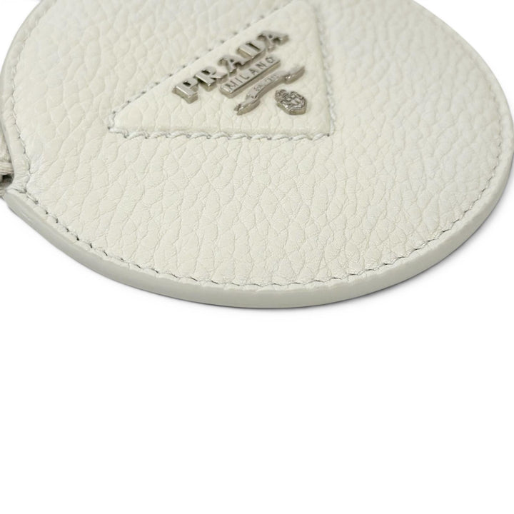 Excellent PRADA Coin case Vitello Daino Triangle Logo Round white leather 1MM006