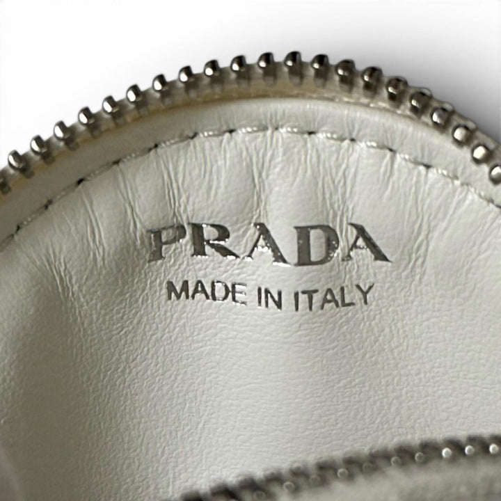 Excellent PRADA Coin case Vitello Daino Triangle Logo Round white leather 1MM006