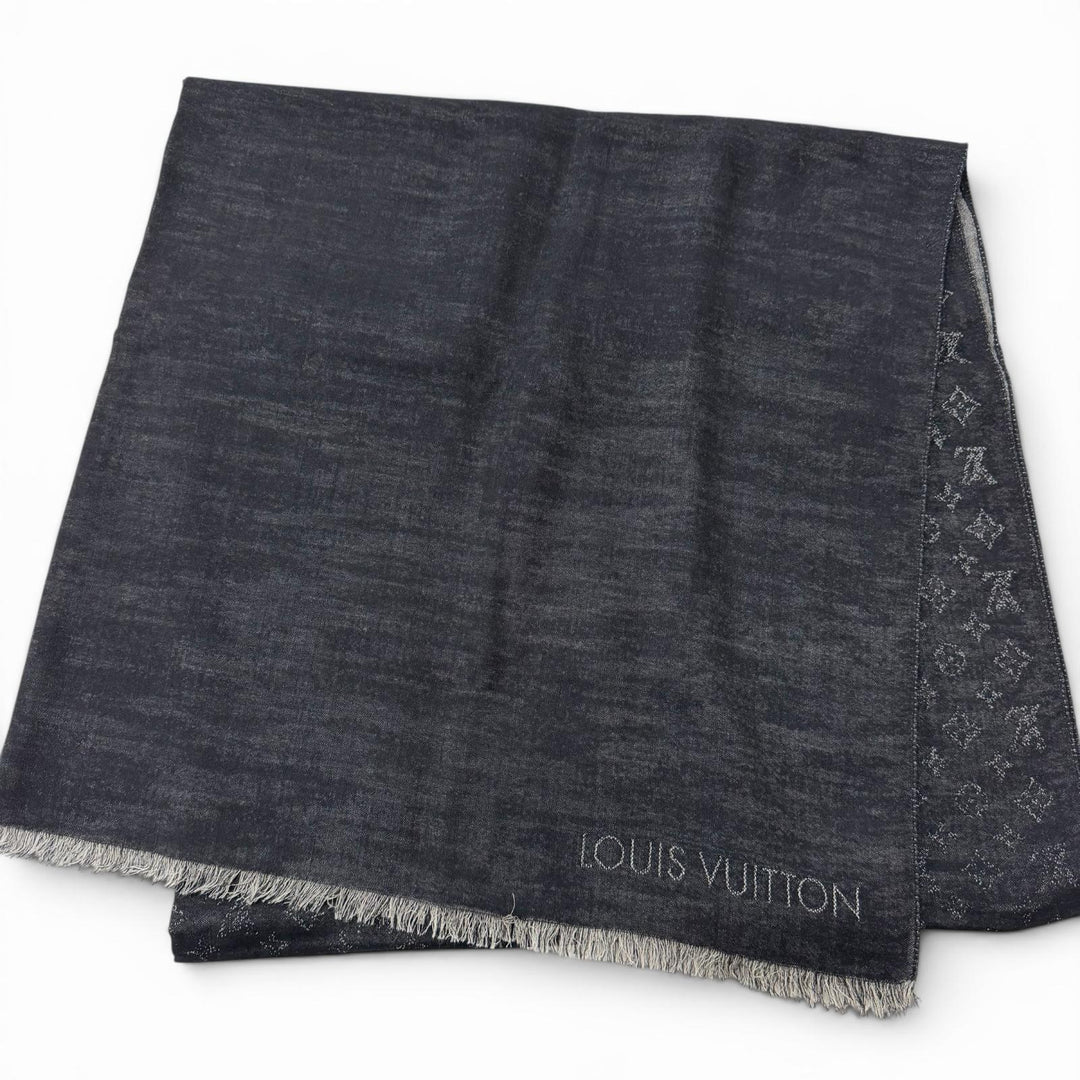 Great LOUIS VUITTON Scarf Etol Monogram Large format stall shawl black