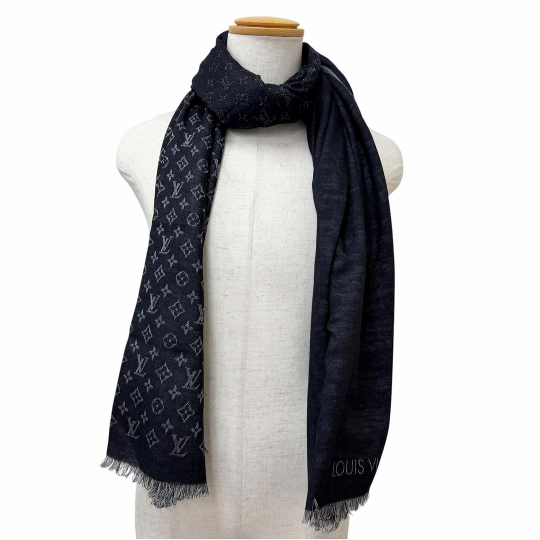 Great LOUIS VUITTON Scarf Etol Monogram Large format stall shawl black