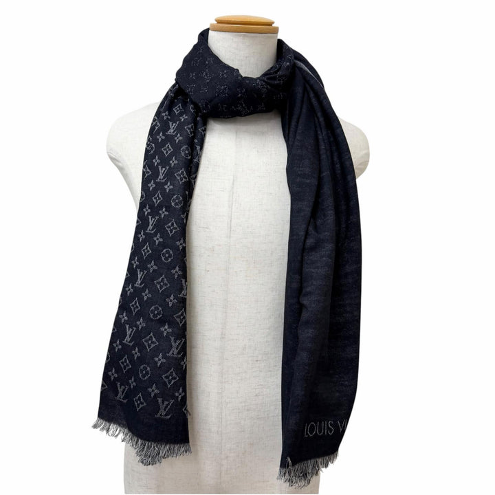 Great LOUIS VUITTON Scarf Etol Monogram Large format stall shawl black