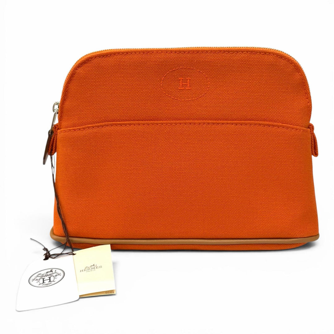 Pristine HERMES Pouch Bored pouch H embroidery Orange cotton Women