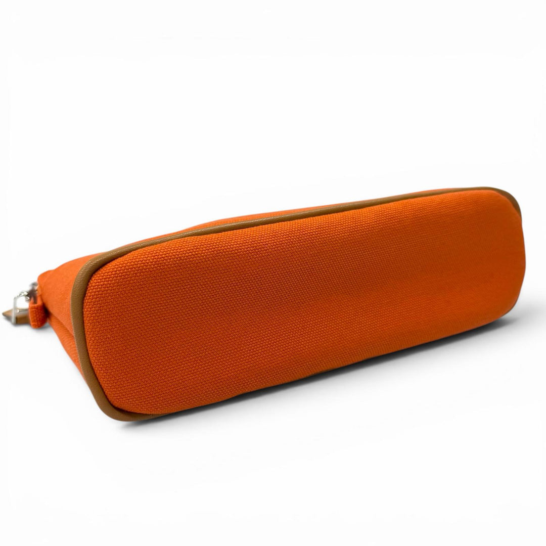 Pristine HERMES Pouch Bored pouch H embroidery Orange cotton Women