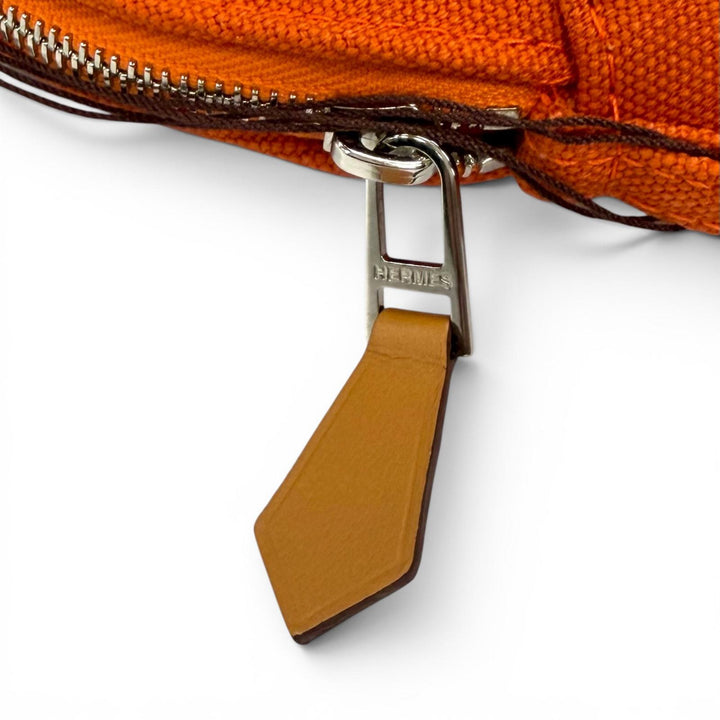 Pristine HERMES Pouch Bored pouch H embroidery Orange cotton Women