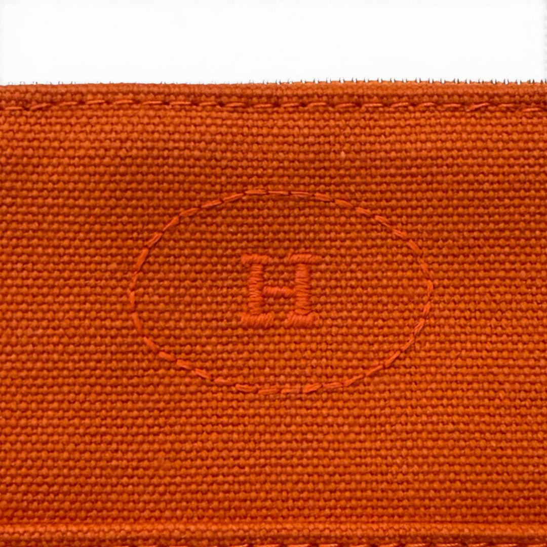 Pristine HERMES Pouch Bored pouch H embroidery Orange cotton Women