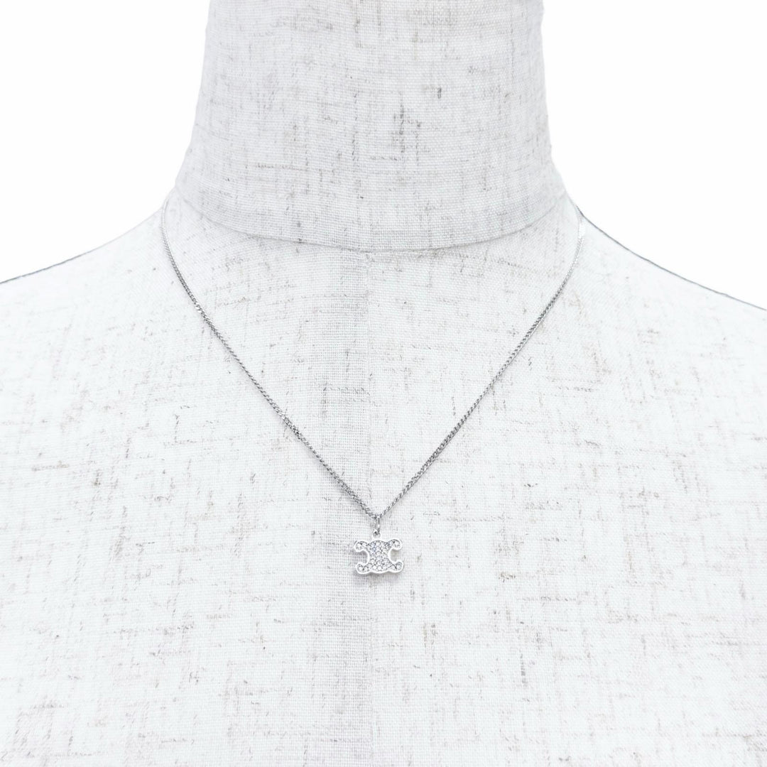 Excellent CELINE Necklace Triomphe Rhinestone Necklace Silver Women 460GB6BZI