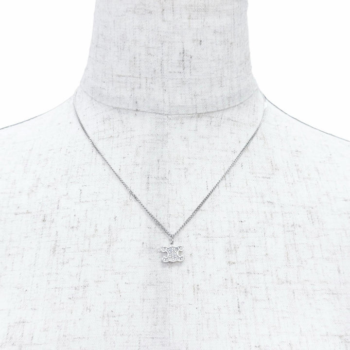 Excellent CELINE Necklace Triomphe Rhinestone Necklace Silver Women 460GB6BZI