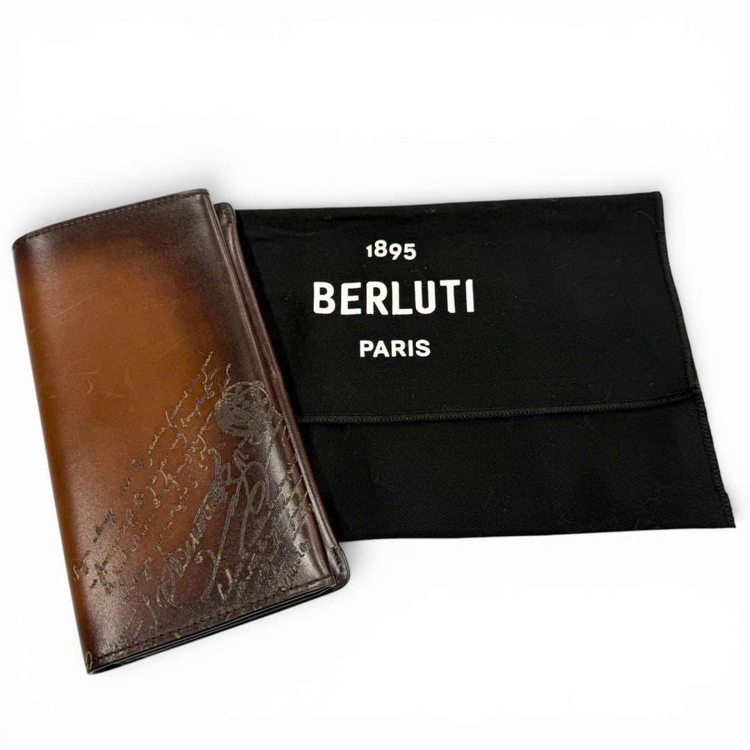 Great BERLUTI Purse Espace Flap Long Wallet Brown leather mens
