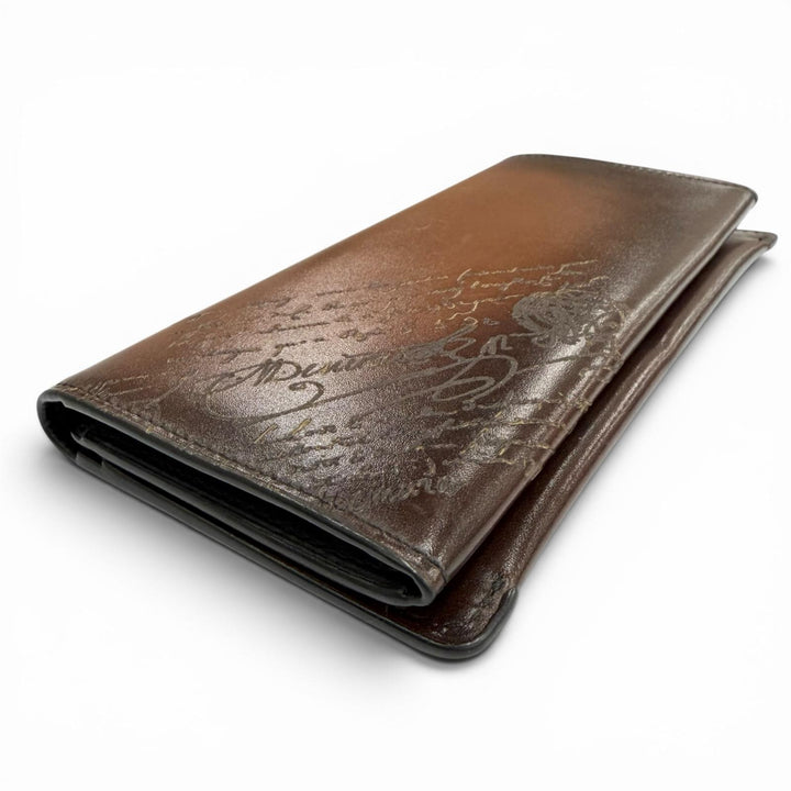Great BERLUTI Purse Espace Flap Long Wallet Brown leather mens