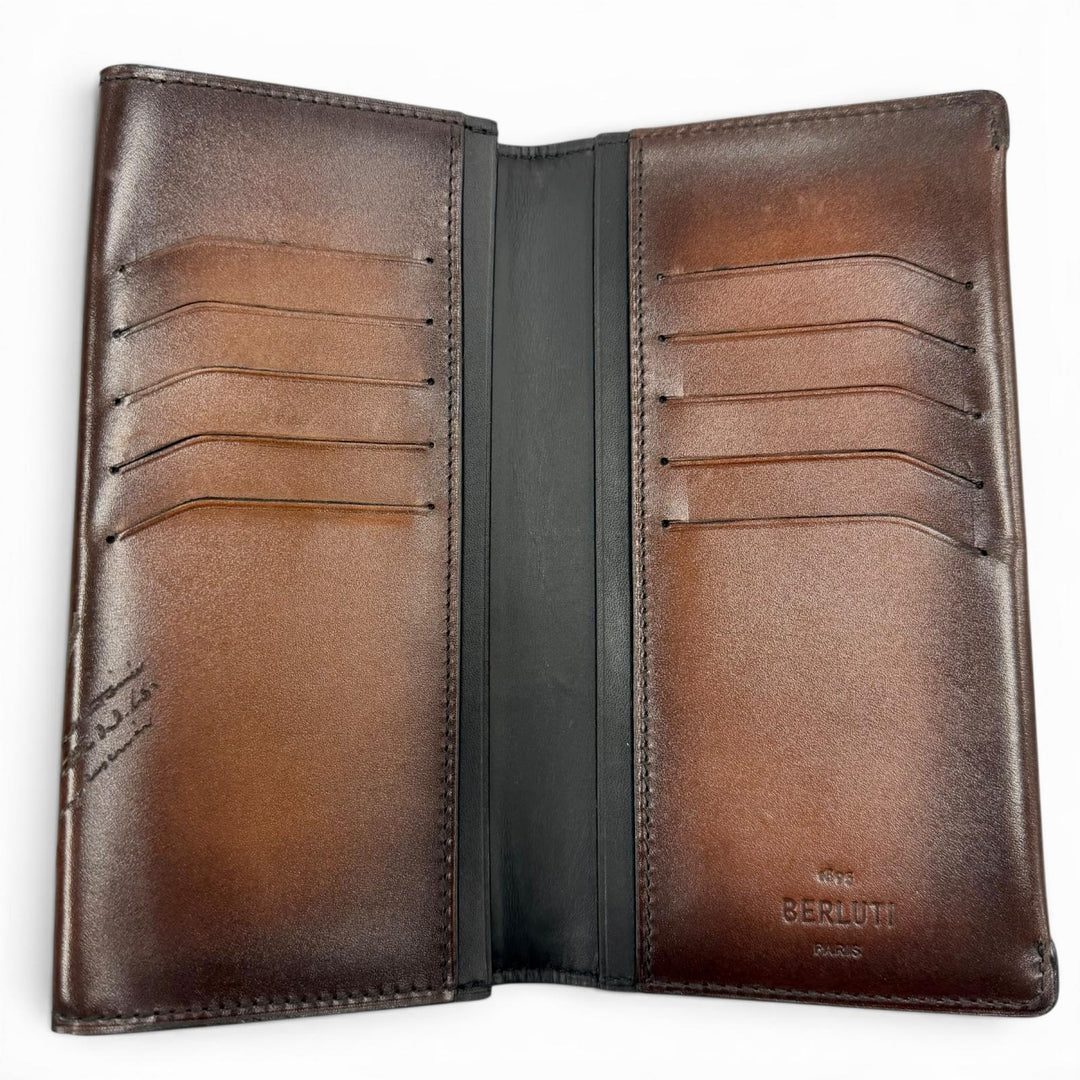 Great BERLUTI Purse Espace Flap Long Wallet Brown leather mens