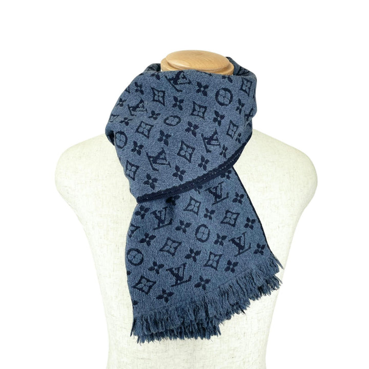 Very Good LOUIS VUITTON Scarf Escalp Monogram Classic Blue Marine wool M78525